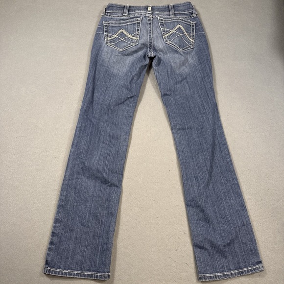Ariat Jean Women 27R  R.E.A.L. OCEAN Icon Blue Cowgirl Western Rodeo  WHISKERING - Picture 2 of 9